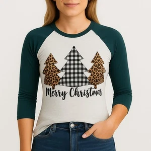 Top de árbol de Navidad a cuadros y leopardo S para mujer - Imagen 1 de 8