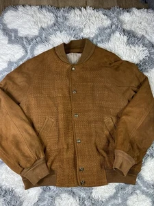 Vintage Marco Pierguidi Bomberjacke Leder Baumwolle Leinen Braun Herren XL - Bild 1 von 9