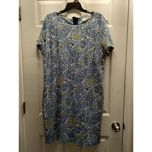 Talbots Damen Gr. XL blau gelb Paisley Tie Back Kurzarm Etuikleid - Bild 1 von 6