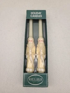 Pair of Kurt Adler White Coat Santa Carved Holiday 12" Candles. Vintage New - Afbeelding 1 van 5