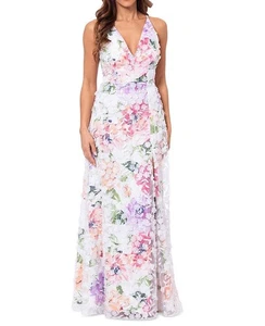 Xscape 6262K Jenna 3D Floral Appliqué Gown SZ 14 WhiteMulti - Picture 1 of 2