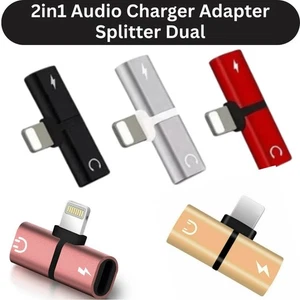 2in1 Audio Charger Adapter Splitter Dual Headphone iPhone 14 13 12 11 X Pro Max - Picture 1 of 12