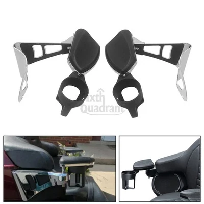 For Harley Ultra Limited Electra Glide Rear Passenger Arm Rests W/ Drink Holder - Imagem 1 de 4
