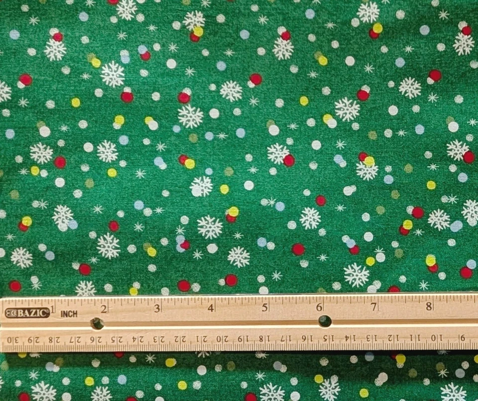 5,5 yardas festivo copo de nieve verde tela de algodón hermano hermana estudio de diseño Foto 1 de 1