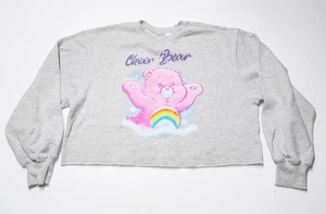 Care Bear Cheer Bear Crop Sweatshirt Size M Gray Sweater Cheerleader - Picture 1 of 6