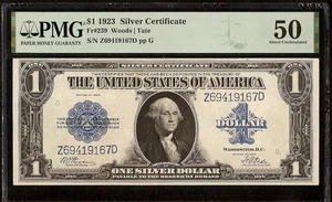 LARGE 1923 $1 SILVER CERTIFICATE DOLLAR NOTE MONEY PMG 50 KEY Fr 239 WOODS TATE - Picture 1 of 2