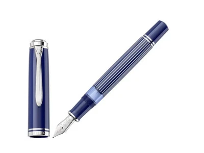 CANETA TINTEIRO PELIKAN EDIÇÃO ESPECIAL SOUVERÄN M815 LISTRADA DE METAL AZUL 18K FINA - Imagem 1 de 4