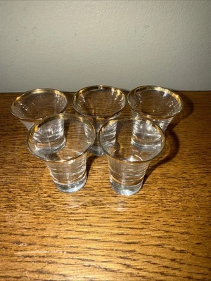 Juego de 5 mini vaso de cristalería corona dorada con adornos dorados aperitivo de tiro vintage Foto 1 de 4