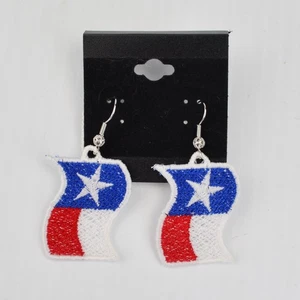 Handmade Embroidered Texas Flag Earrings - Light Weight, Dangle Earrings - NEW - Picture 1 of 3