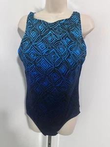TRAJE DE BAÑO Great Lengths para mujer talla 18 1 pieza azul geométrico cuello alto - Imagen 1 de 5