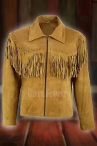 Handmade Western Suede Leather Jacket with Fringe – Classic American Biker Style - Picture 1 of 5