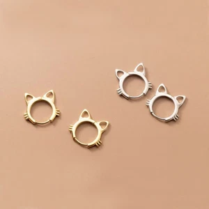 Lindos aretes tipo argolla Huggie gato plata de ley 925 - Imagen 1 de 9