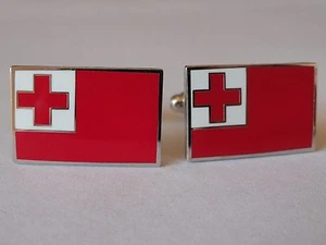 Tonga Flag Cufflinks--Tongan Polynesia Island South Pacific Polynesian - Picture 1 of 3