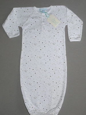 Vestido de Dormir Largo Marie Chantal Extremo Abierto Pima Algodón Marrón sobre Blanco Nuevo con Etiquetas Foto 1 de 3