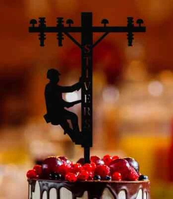 Topper de pastel de liniero, equipo de línea IBEW, trabajador eléctrico, cumpleaños de liniero Foto 1 de 4