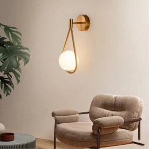 Gold Wall Lamp E27 Milky Glass Wall Sconce Indoor 5 W Wall Lamp Ball - Picture 1 of 6