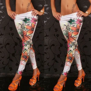 Women Sexy Flower Print Legging Slim Stretchy Skinny Jeggings Pencil Pants US - Picture 1 of 3