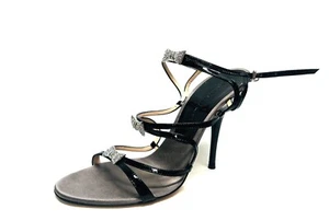 CASADEI Woman Strappy Sandals Black Patent Leather Crystal Bows size 8.5 M Italy - Picture 1 of 7