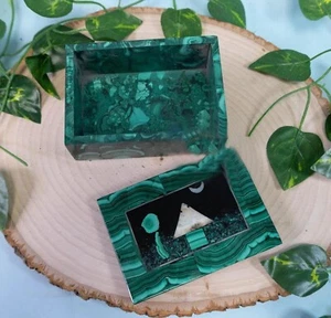 Caja de almacenamiento y colección de joyas con tapa de piedra de malaquita de 8"x6"x3" para boda mejores regalos - Imagen 1 de 9