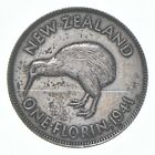 SILVER - WORLD Coin - 1941 New Zealand 1 Florin - World Silver Coin *577