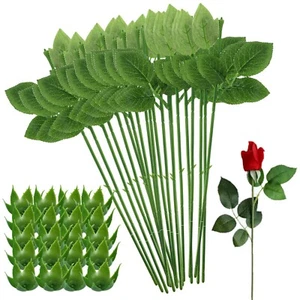 20 Stück Blumen Draht Stiel mit Blättern und 20 Stück Kunstblume Blütenkelche Set - Bild 1 von 7