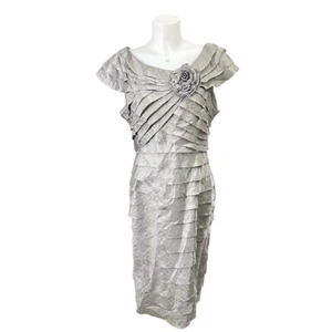 Women's Corsage Shimmer Shutter Tiered Dress Champagne sz 16 Vintage Cap Sleeve - Picture 1 of 10