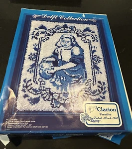 Kit gancio chiusura Clarion vintage ritratto in blu D-14 24"x34" -1980 kit tappeto completo - Foto 1 di 13