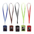 2 Sided PU Leather Vertical Business Name ID Card Holder with Neck Strap