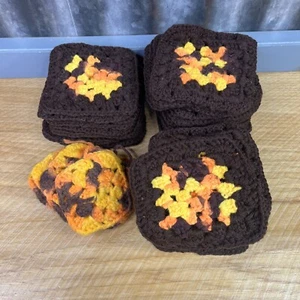 Vtg Lot of 34 Crochet Granny Squares Brown Yellow Orange 4x4" Loose Crafts - Picture 1 of 3