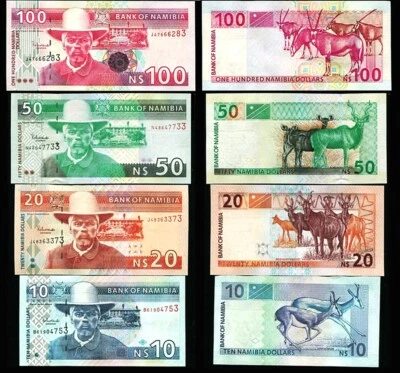 Namibia 4 Pcs Set 10 20 50 100 Dollars 2001 2002 2003, UNC, P-4 6 8 9 - Image 1 of 4