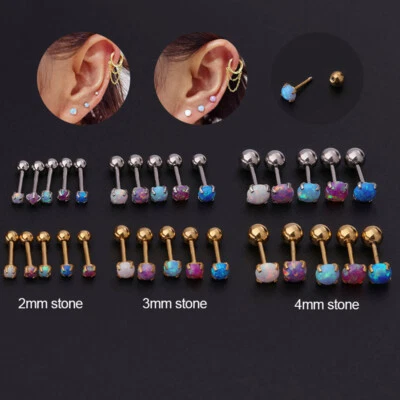 Kugel Edelstein Flache Opal Piercing Ohrstecker Knorpelohrringe - Bild 1 von 4