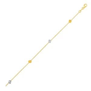 Pulsera Oro 14k Dos Tonos con Cubos Pulidos - Imagen 1 de 1