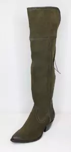 Stivali western alti sopra il ginocchio Frye 7,5 B in pelle con polsino posteriore in pizzo cowgirl boho - Foto 1 di 21