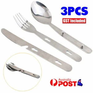 3pcs Stainless Foldable Spoon Fork Travel Camping Picnic Folding Utensil - Picture 1 of 10