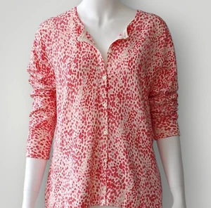 TALBOTS Woman's Petite S White Pink Animal Print BUTTON CARDIGAN SWEATER - Picture 1 of 9