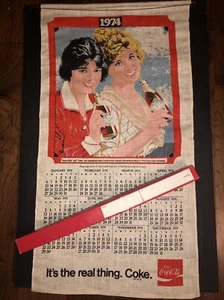 COCA COLA CALENDAR DISH TEA TOWEL FROM 1974 IN ORIGINAL BOX NEW OLD STOCK COKE - Picture 1 of 9