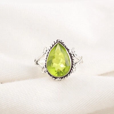Peridot Gemstone 925 Sterling Silver Ring Handmade Jewelry Ring Gift For Love - Image 1 of 3