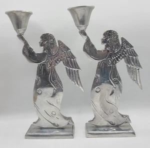 Angel Shape Taper Candle Holder 13” Unknown Metal Aluminum? Art Decor - Picture 1 of 10