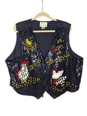 The Quacker Factory Women's Roosters Chick Chicken Sequined Vest Sz 2X Novelty - Image 1 of 4