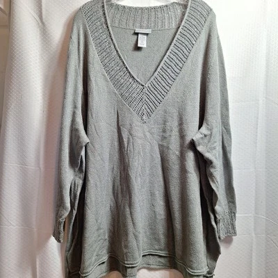 CATHERINE'S Pullover Tunic Sweater Sz 4X (30/32W) Gray Silver Metallic Holiday - Image 1 of 4