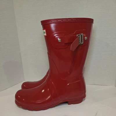HUNTER Women's Original Short Rain Boots Glossy Military Red Size US 7  - Image 1 of 4