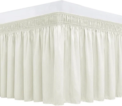 Queen Wrap Around Bed Skirt 15" Drop White Adjustable Elastic Easy Fit Dust - Image 1 of 4