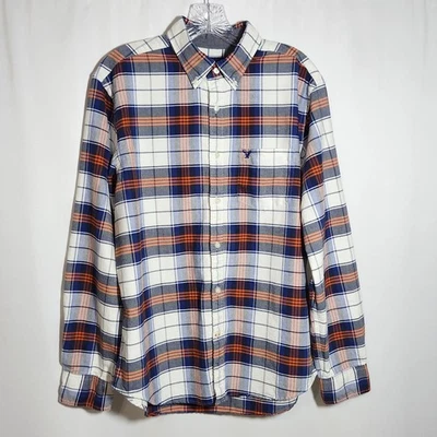 Camisa American Eagle Para Hombre Talla Grande Manga Larga Con Botones Azul Naranja Blanco Foto 1 de 4