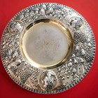 Antique Paul Storr sterling silver charger plate, 3 repoussé profile portraits