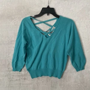 Leau Vive Damen Pullover einfarbig türkis blau groß Wolle Angora Vintage Langarm - Bild 1 von 6