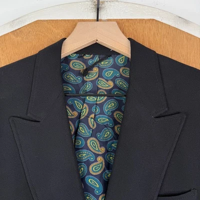 Blazer De Colección Doble Pecho Para Hombres 38S Negro 4x1 Lana Años 50 Paisley Forro Lúpulo Foto 1 de 4