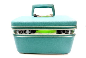Vintage SAMSONITE Blue Train Travel Makeup Case 1960'S with Clear Tray & Mirror - Picture 1 of 13