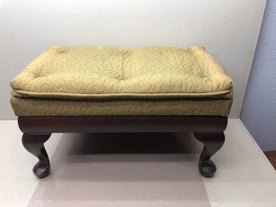 Vintage Wooden Hidden Storage Footstool Padded Antique Ottoman - Image 1 of 4