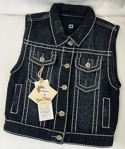 Rose Royce~Womens Med. Denim button front Vest New w/tag Bling Cross on back - Picture 1 of 13