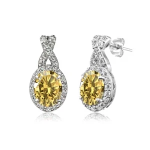 Sterling Silver Citrine & White Topaz Oval and X Drop Earrings - Picture 1 of 3